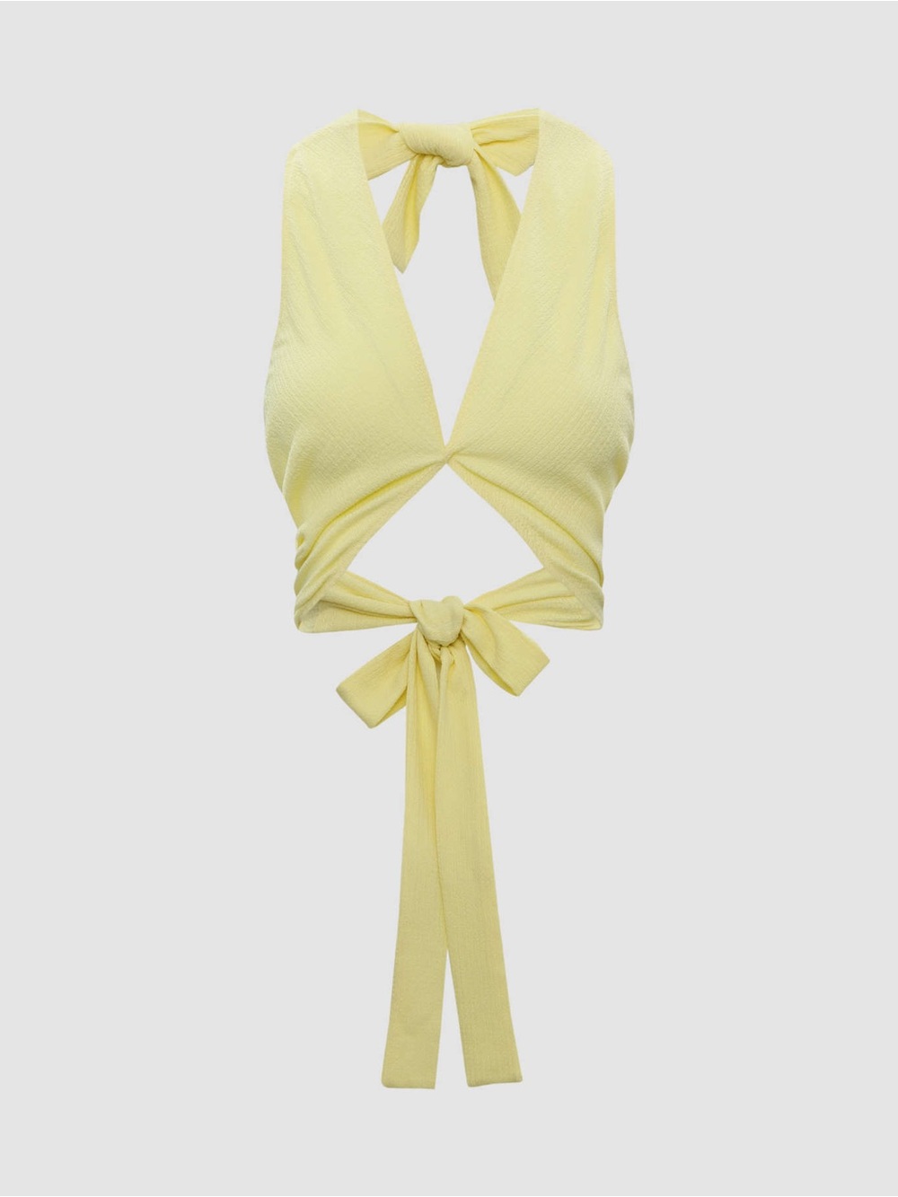 Yellow Tie-Front Halter Crop Top
